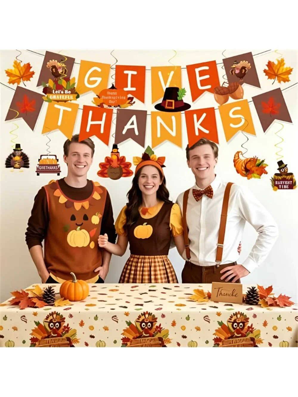 Thanksgiving Party Decorations Thanks Banner,Hanging Swirls, Tablecloth